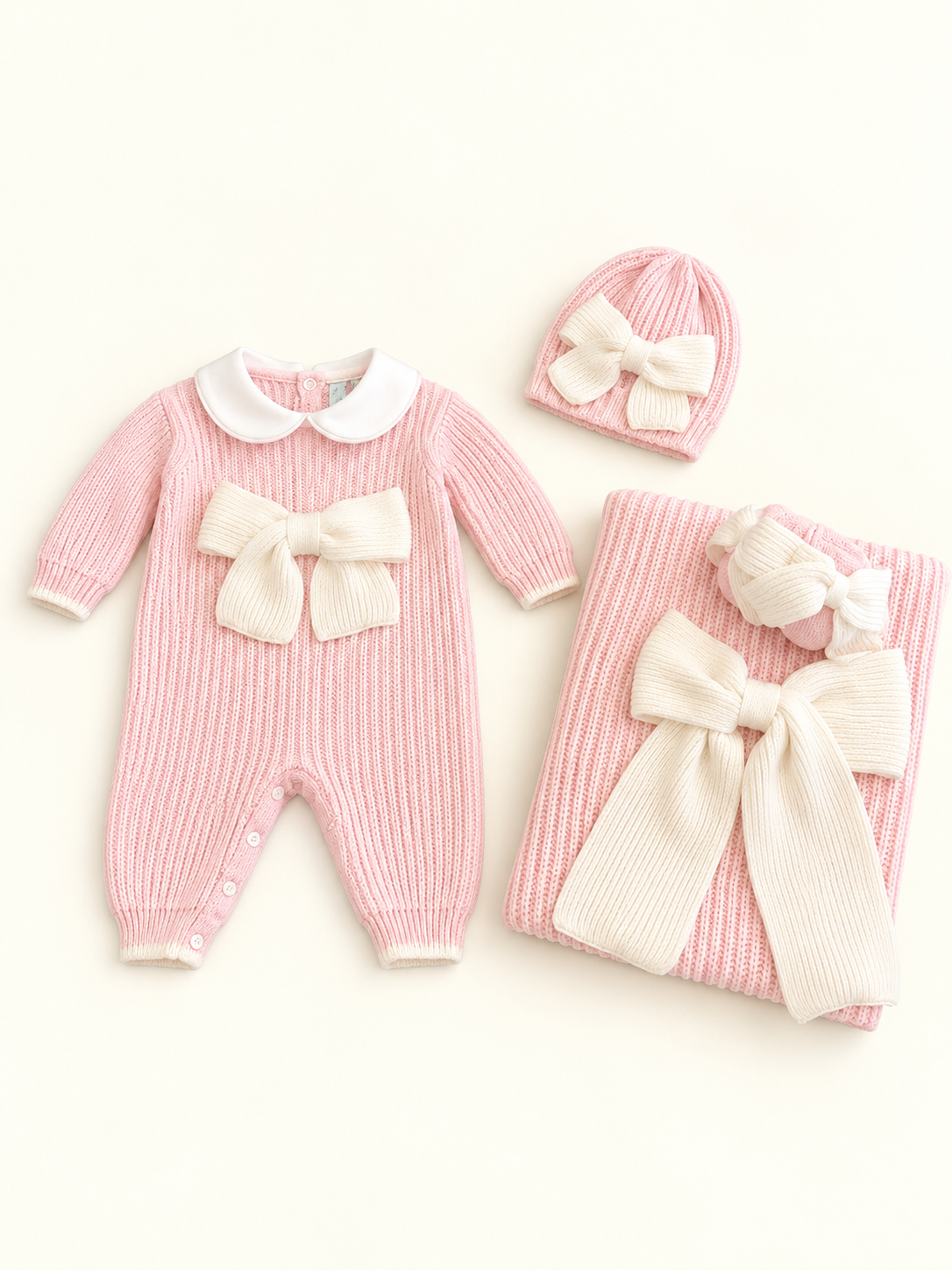 Set nascita fiocco avorio