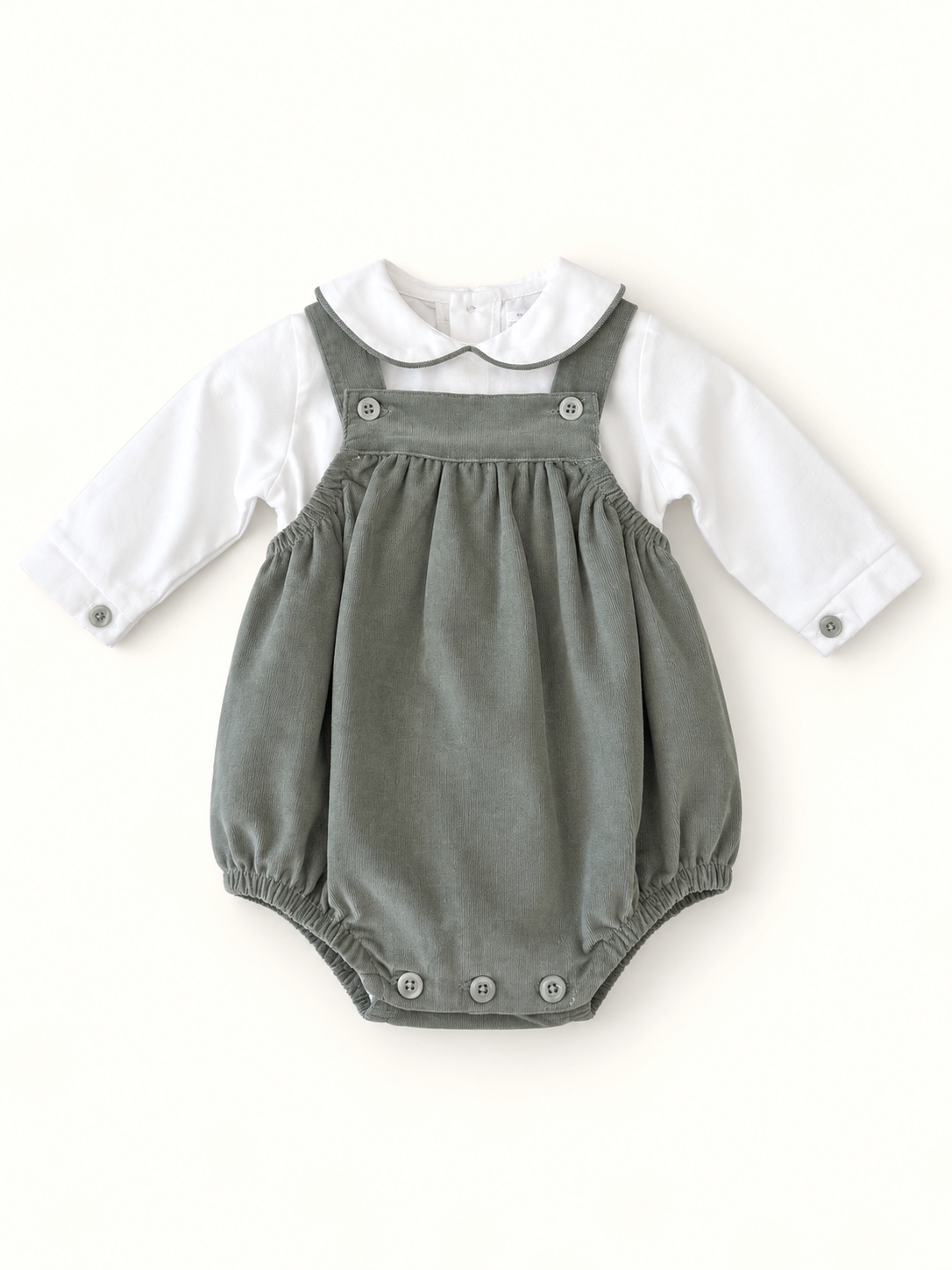 Salopette a pagliaccetto verde salvia e maglia