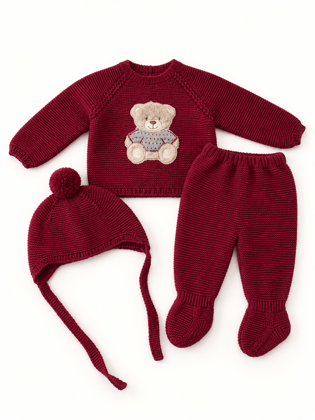 Set tre pezzi bordeaux con orsetto