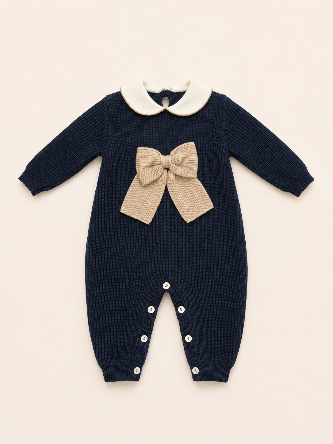 Tutina blu fiocco beige
