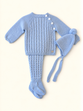 Set tre pezzi  celeste con bottoncino bianco
