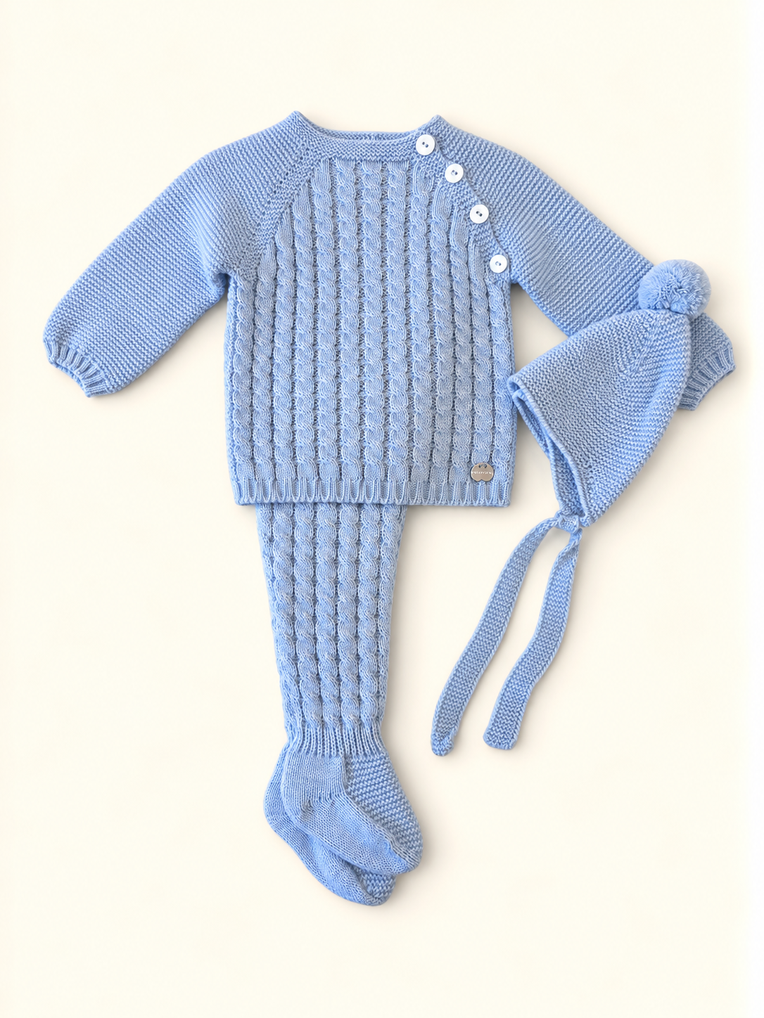Set tre pezzi  celeste con bottoncino bianco