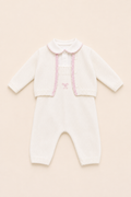 Set salopette bianco e rosa