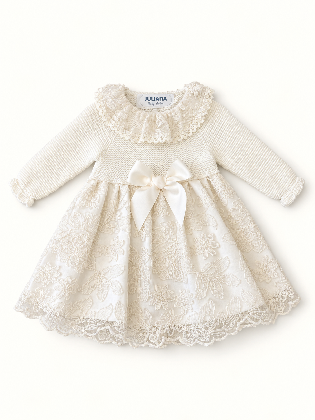 Abito in pizzo con fiocco bianco