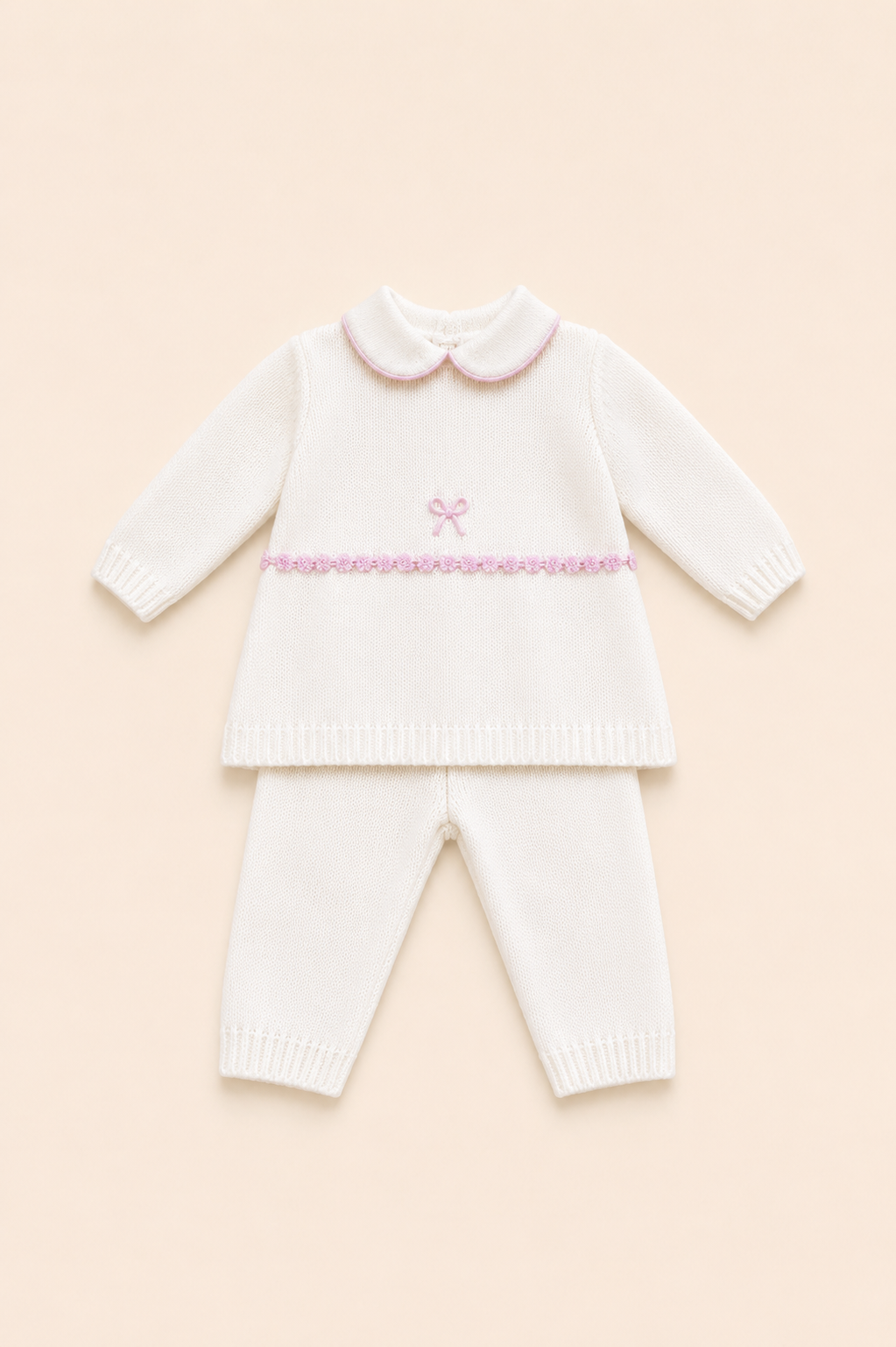 Set due pezzi bianco filo rosa