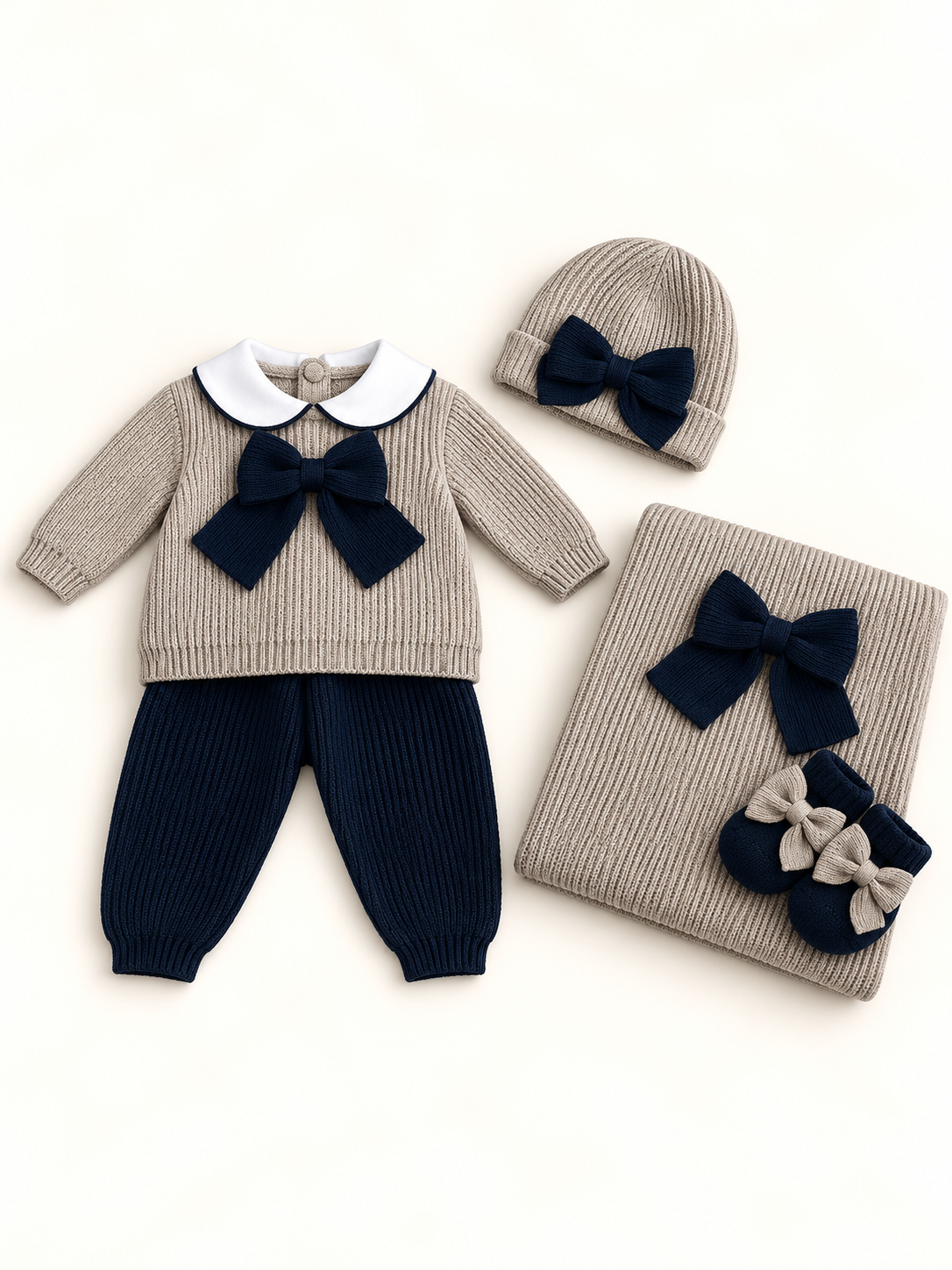Set nascita fiocco blu e beige