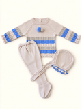 Set tre pezzi a righe blu e beige