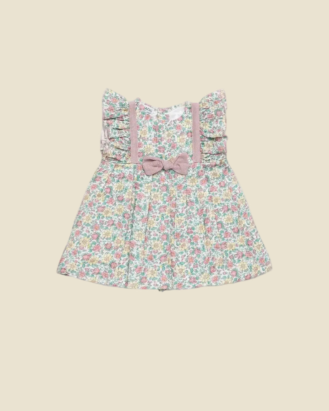 Abitino a fiori con fiocco rosa