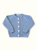 Cardigan celeste bottoncino bianco
