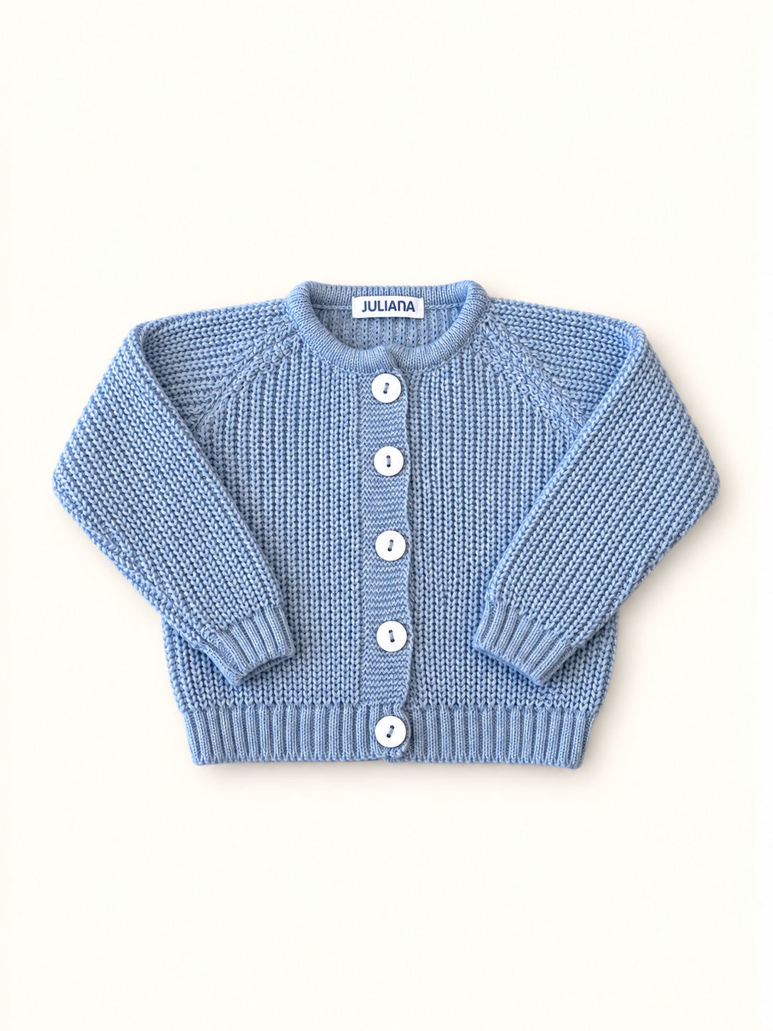 Cardigan celeste bottoncino bianco