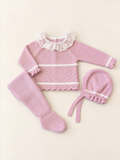 Set rosa con colletto in pizzo