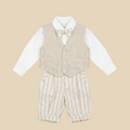 Completo gilet a righe beige