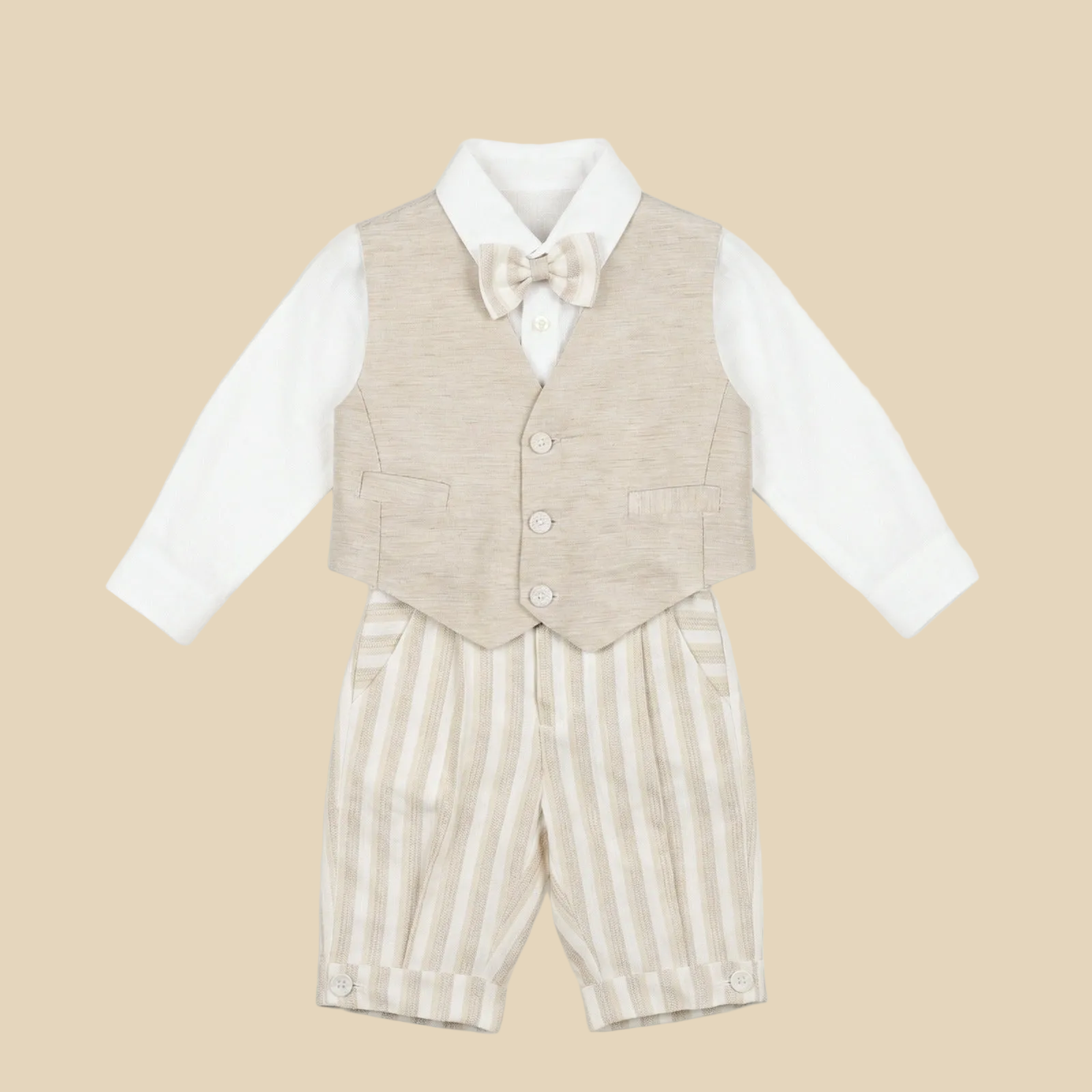 Completo gilet a righe beige